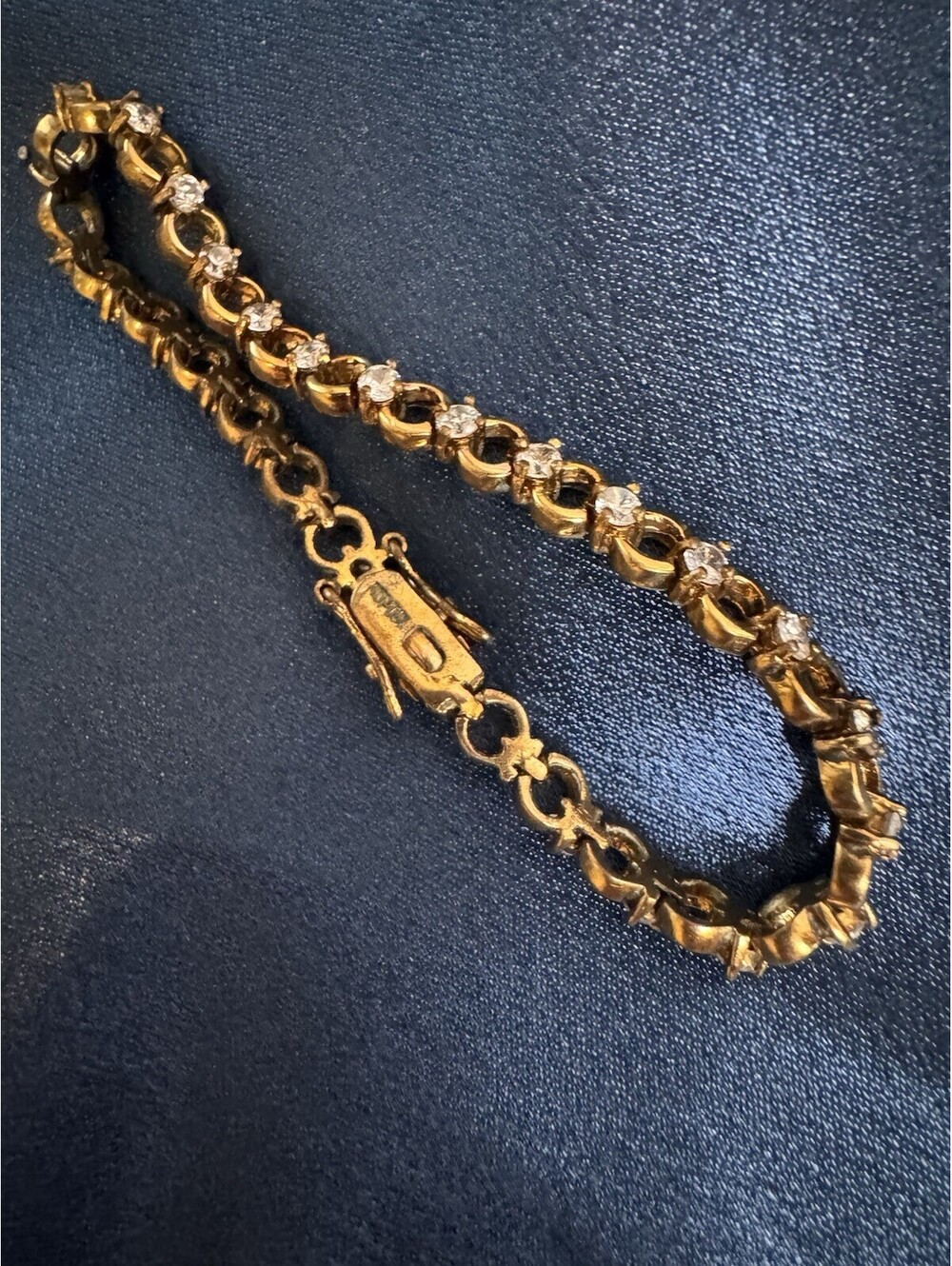 Vintage Coro Pegasus Gold Tone Rhinestone Bracelet Signed Fold Over Clasp